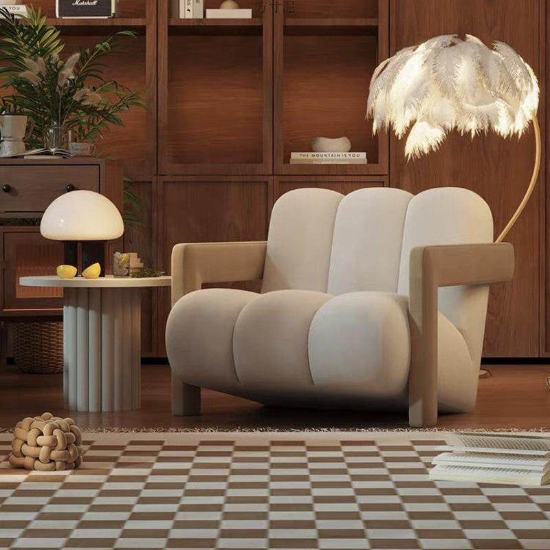 轻奢804单人沙发客布艺奶油厅风休设计师懒人发椅单人椅闲阳沙台