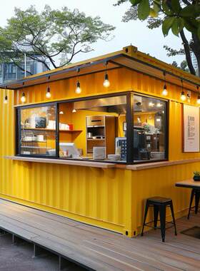 loft餐厅移动商铺烘焙店奶茶店一桌二椅组合咖啡厅休闲洽谈集装箱