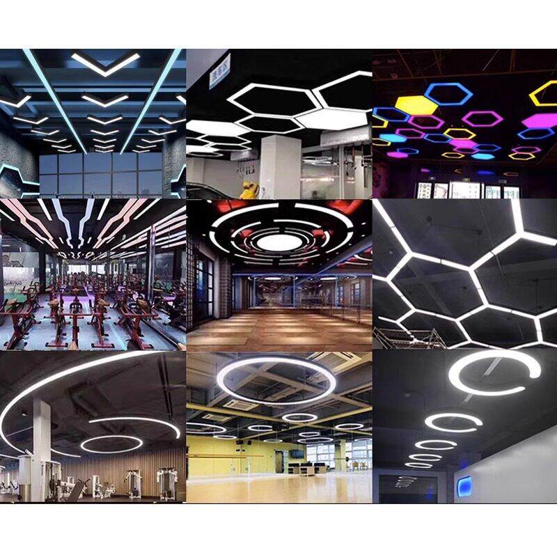 LED灯造型创意异形办公灯蜂巢六角健身房工业风理髲店六边形吊灯