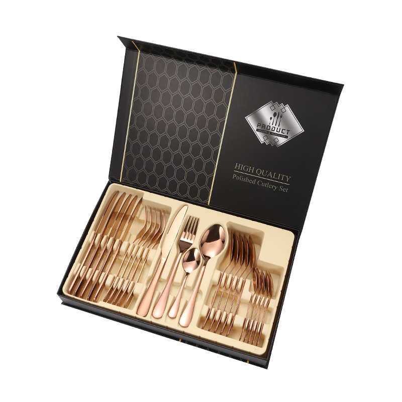 1010不锈钢餐具刀叉勺24件套四主件刀叉勺套装金色刀叉勺24件套