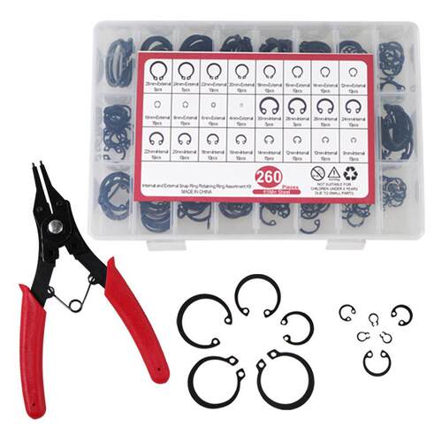260pcs 65Mn黑色轴用挡圈孔用挡圈套装配卡环钳￠4-￠26