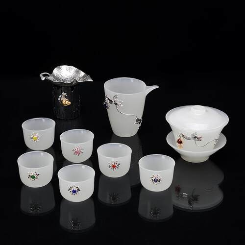新款景镇功夫茶具套装用简约盖中式碗泡茶壶琉璃玉白家德瓷小茶杯