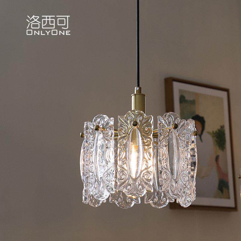洛西可 法式美式复古祥云玻璃小吊灯卧室床头过道玄关衣帽间灯具