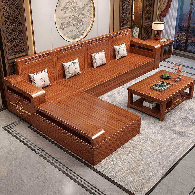 金丝胡桃木实木沙发组合冬夏两用小户型储物沙发客厅家具实木沙发