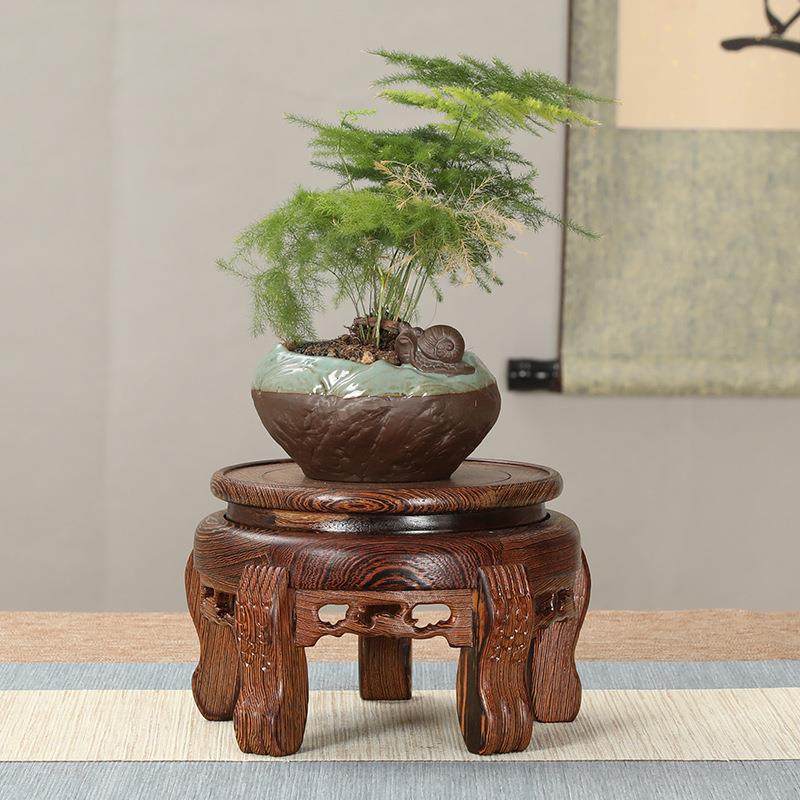 红木圆刻形底座花瓶鱼缸花盆景2024412佛观奇石头观音像赏鸡翅实