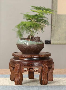 木像圆形底座花瓶2024412鱼缸花盆景观赏奇石红头观托音佛鸡翅实