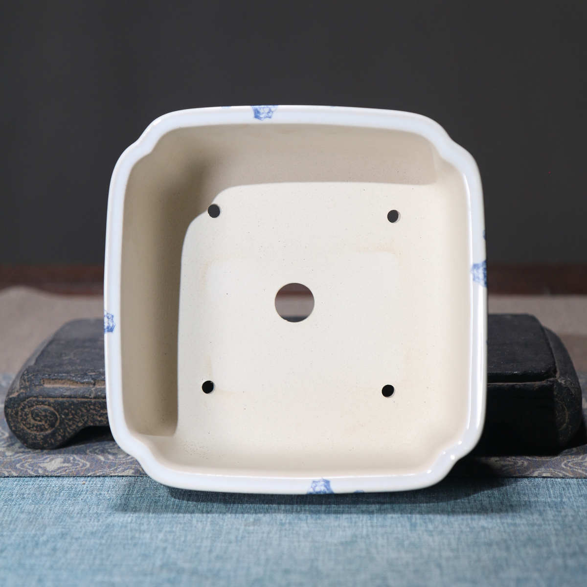 紫砂花盆正方形四方贴花手绘彩绘盆景盆桌面奎面中国风釉上彩