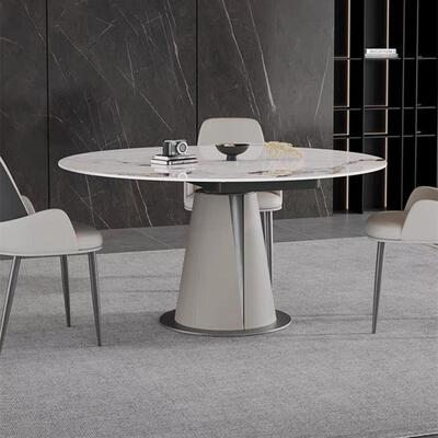 现代简约白岩板餐桌方圆两用可旋转伸缩圆桌家用小户型多功能桌子