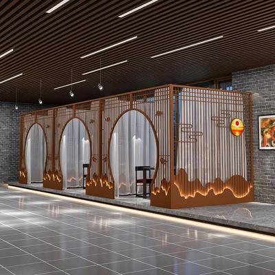 新中式仿古月洞门包间屏风隔断火锅店包厢饭店包房餐厅茶楼拱门