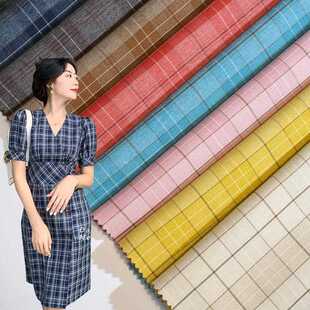 新款直销春夏连衣裙旗袍格子布料 TR西装面料弹力布 汉服JK百褶裙