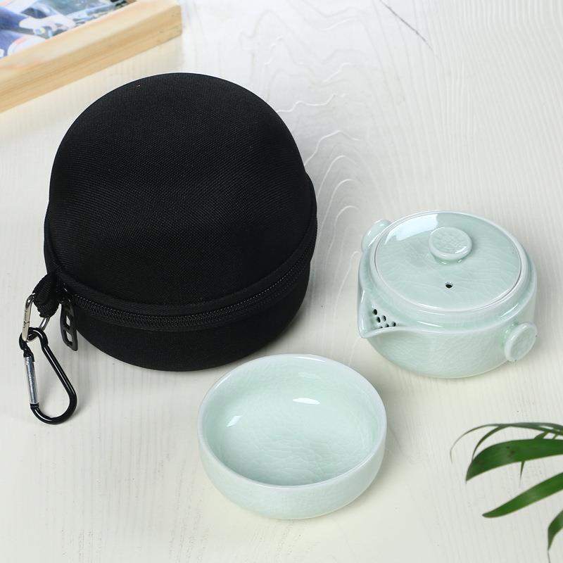 汝窑快客杯一壶一二两杯便携旅行小茶具陶瓷个人迷你办公简易茶杯