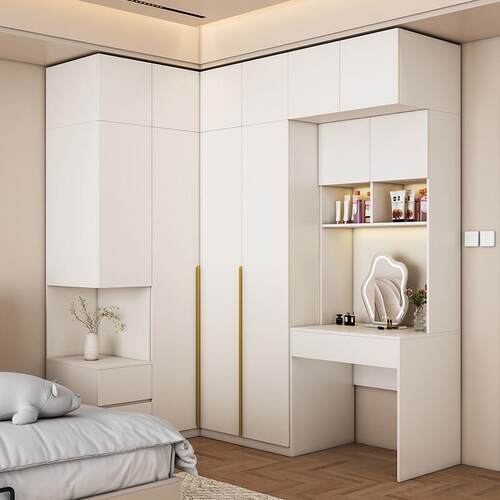 实木转角衣柜化妆台卧室家用拐角L型衣帽间90度书桌衣橱一体组合