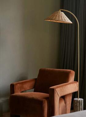 中山工厂直销中古落地灯vintage复古南洋风宋代美学客厅沙发边藤