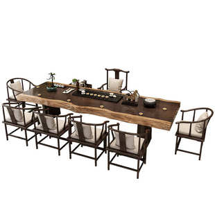 茶全套禅意泡 茶桌台茶桌原木新中式办公室接待实木 大板定作茶桌