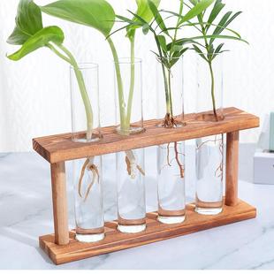 北欧ins木架水培容器玻璃试管花瓶水养绿萝干花植物花器家居摆件
