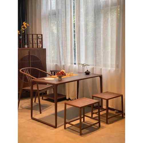 新中式阳台小户型实木茶桌椅组合禅意黑胡桃木泡茶台家用功夫茶几