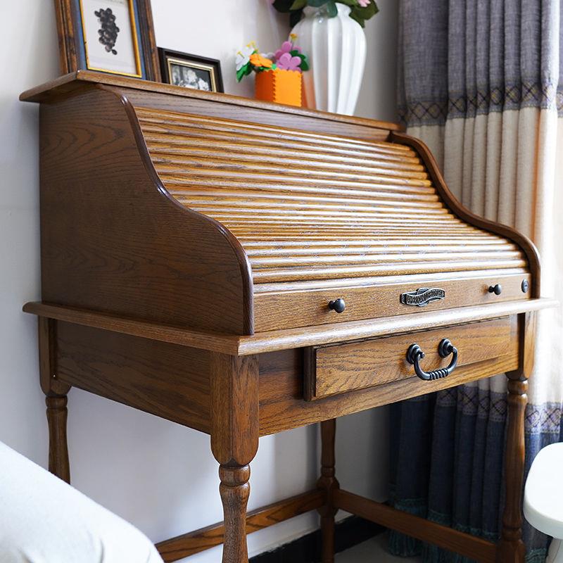 复古翻盖美式钢琴梳妆台卧室小户型秘书桌实木化妆桌一体书桌收纳
