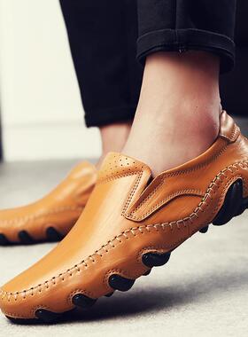 高档0225夏季尚新款豆鞋男软底懒人男士休闲豆皮鞋韩版时鞋子男真