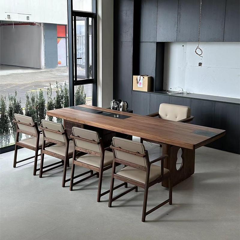 高档新中公式胡桃木茶桌所接待现黑代简约泡茶台客厅家用会禅意办