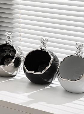 轻奢风格垃圾桶家用客厅可爱小号杂物收纳桶桌面收纳组合摆件套装