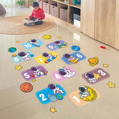 幼儿园卡通宇航员跳远运动数字地贴儿童卧室幼教美化装饰自粘贴纸