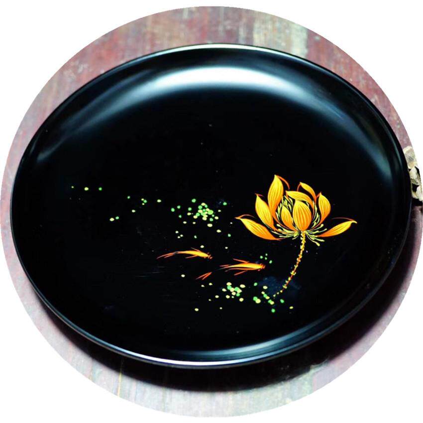 大漆莳绘工艺漆器杯垫木质漆艺礼品摆件老树漆创意手工漆画茶点盘