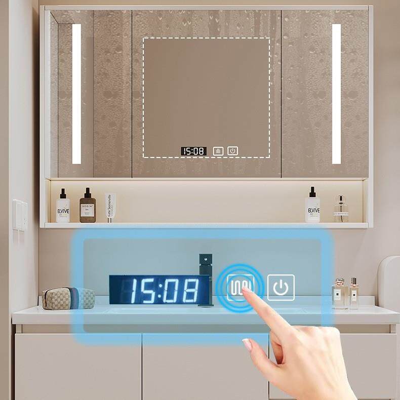 智能轻奢奶油风陶瓷一体盆实木卫生间洗手洗脸洗漱台浴室柜组合