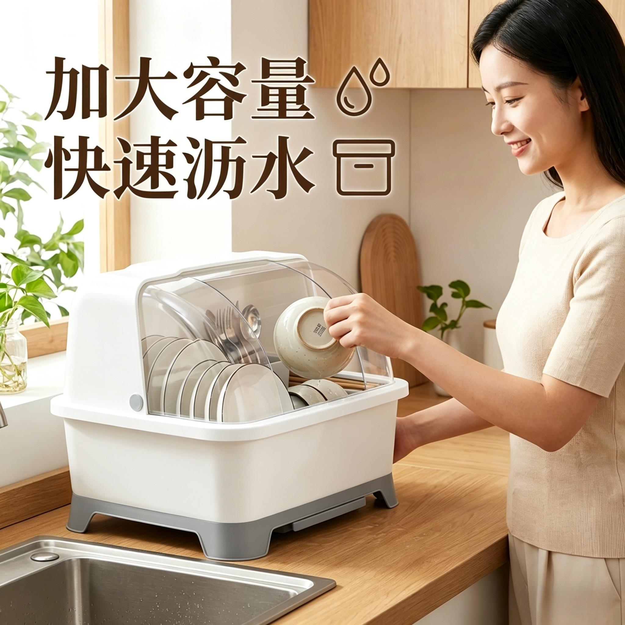 厨房多功能置物架厨房沥水碗盘柜带盖子子餐具放碗碟置物架家用台