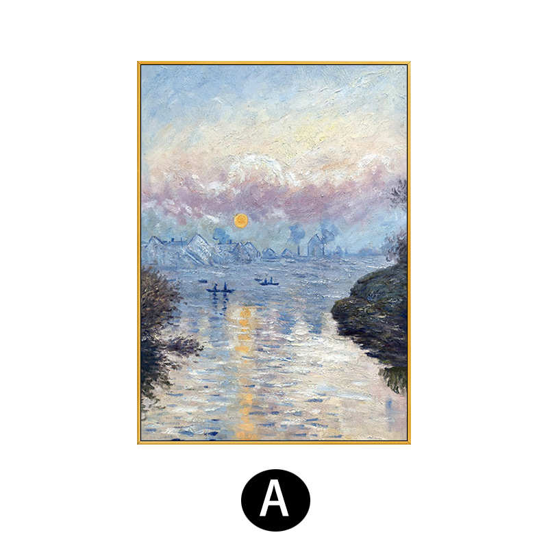 沙发玄关挂画背景油画手绘现代墙轻走廊莫奈装饰画奢印象客厅日出