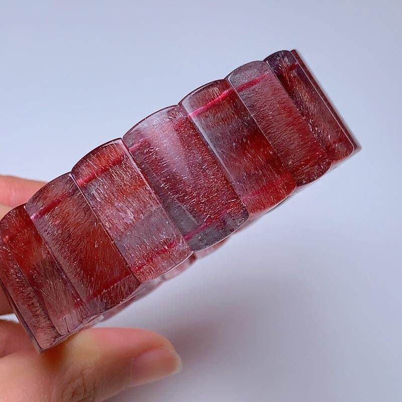 新品天然红超七手排宽版紫红发晶手牌男女款手链手串22.3/5.8毫米