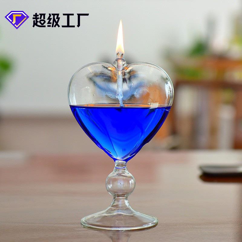 创意透明玻璃爱心油灯 特色结婚礼物代替烛台欧式创意家居摆件