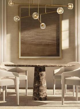 美式RH简约大理石圆形桌餐椅组合家用餐厅家具别墅亚马逊出口工厂