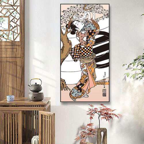 和风浮世绘古典仕女图挂画居酒屋寿司店背景壁画日式料理店装饰画