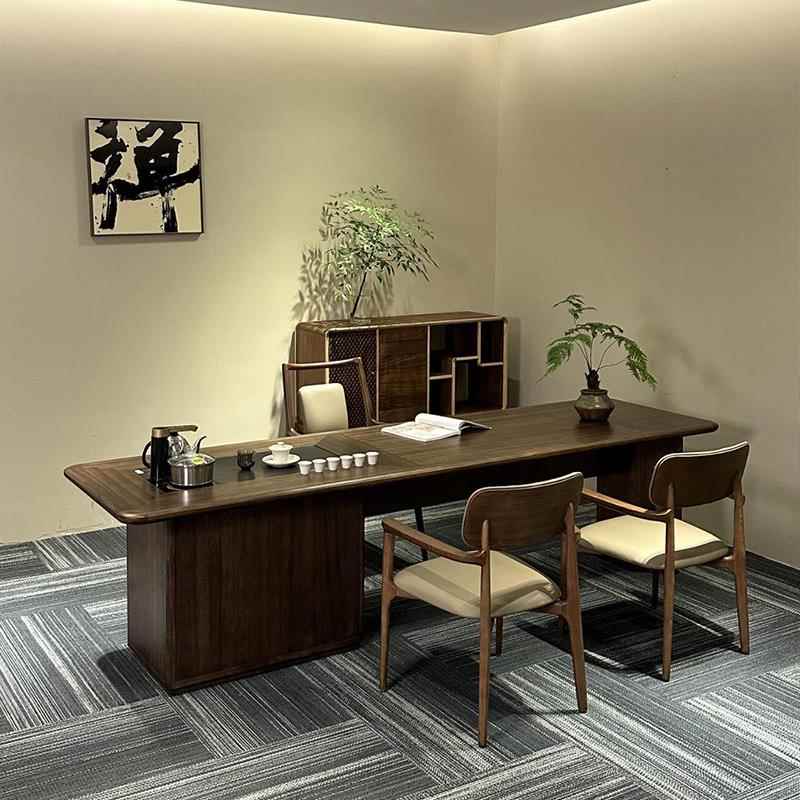 正品新中式泡黑桃茶桌椅组合办公室实木茶台客厅家用茶桌现胡代简