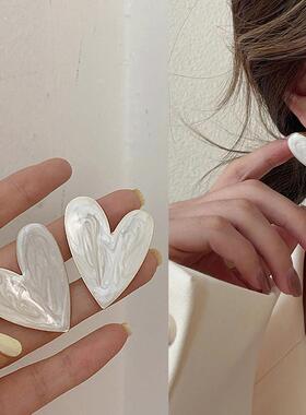 White Color Big Heart Stud Earrings for Women Girl Korean Lo