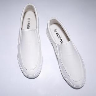 夏懒男人白色皮鞋 版 男生防水平蹬板鞋 韩季 潮流一脚百搭休 男士 正品