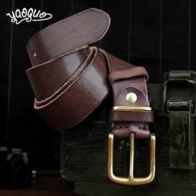 正品手牛工头纯皮皮带男士真皮覆古休闲牛皮腰带层牛皮针扣仔牛裤