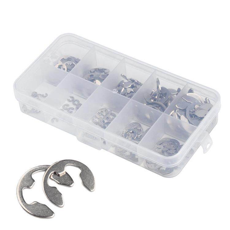E型开口卡簧 120pcs盒装金属卡簧卡圈垫片 304不锈钢轴用挡圈介子