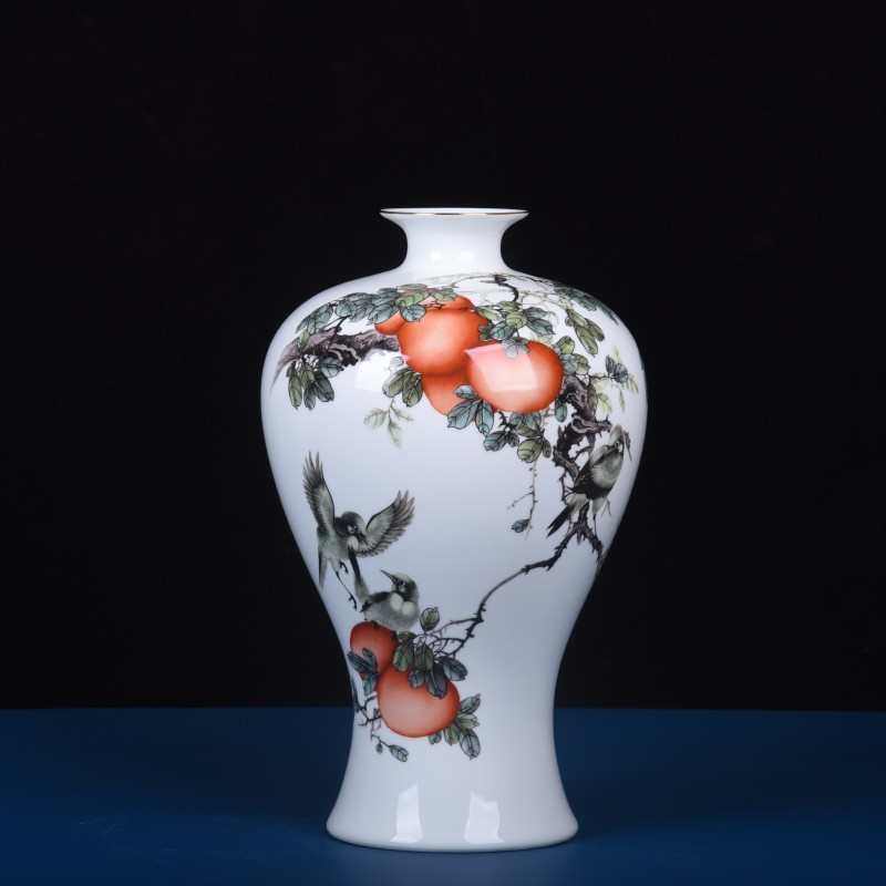 新中式粉彩薄胎描金事事如意插花花瓶花器客厅餐厅酒柜装饰品瓷器