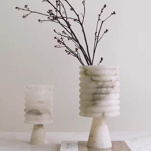 天然石材花瓶 摆件北欧样板房玄关桌面装饰花器