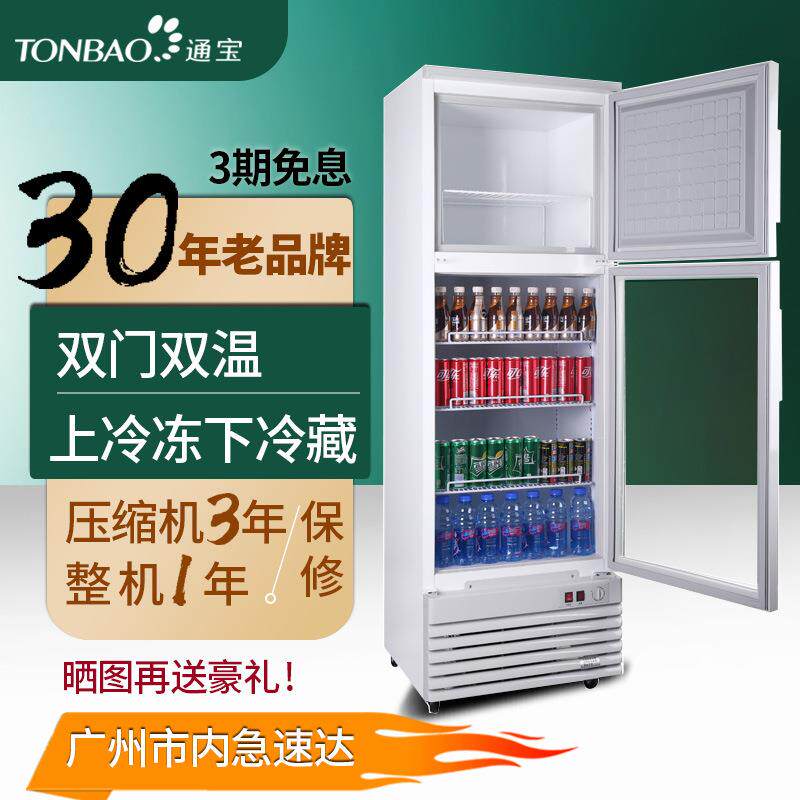 通宝立式冰柜冷冻冷藏展示冷柜双门啤酒饮料雪糕保鲜柜双温冰箱