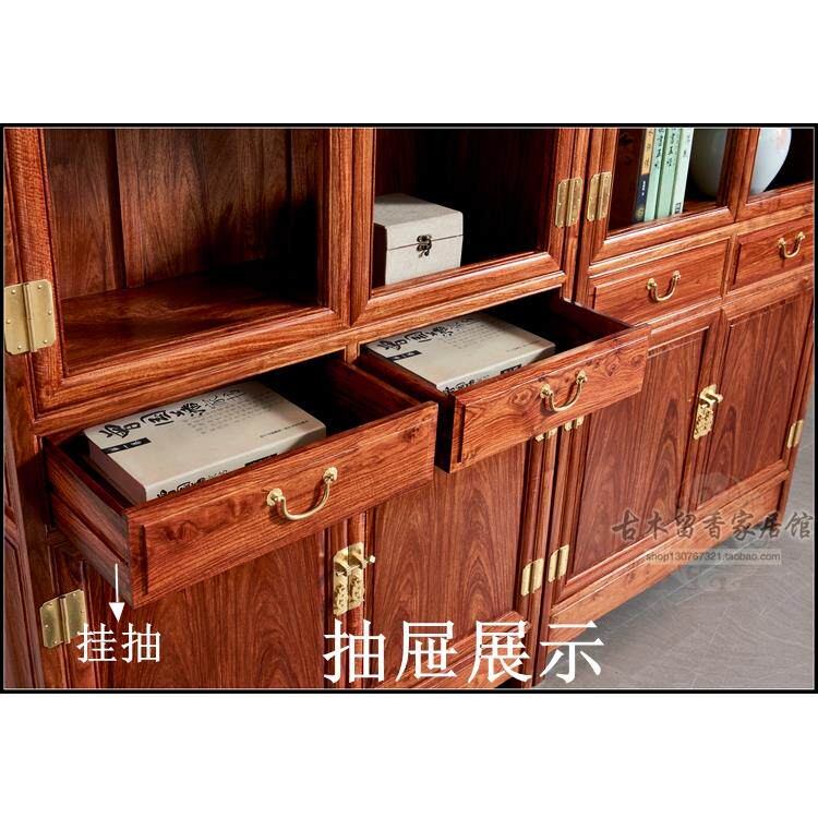 办9红W木刺紫檀书柜中式实木玻猬璃组刺猬紫檀合柜花梨木展示柜公