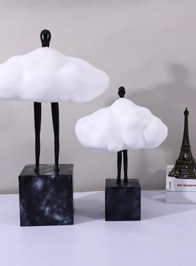 现代简约云朵人雕塑酒店大堂售楼处玄关客厅创意人物落地装饰摆件