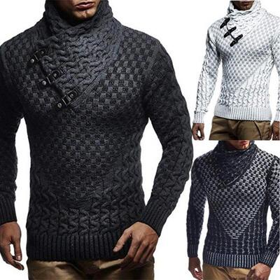 High neck men's scarf, leather buckle collar pullover,