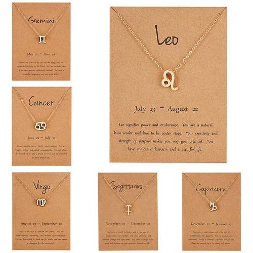 Zodiac women necklace alloy gold silver gift couple girls
