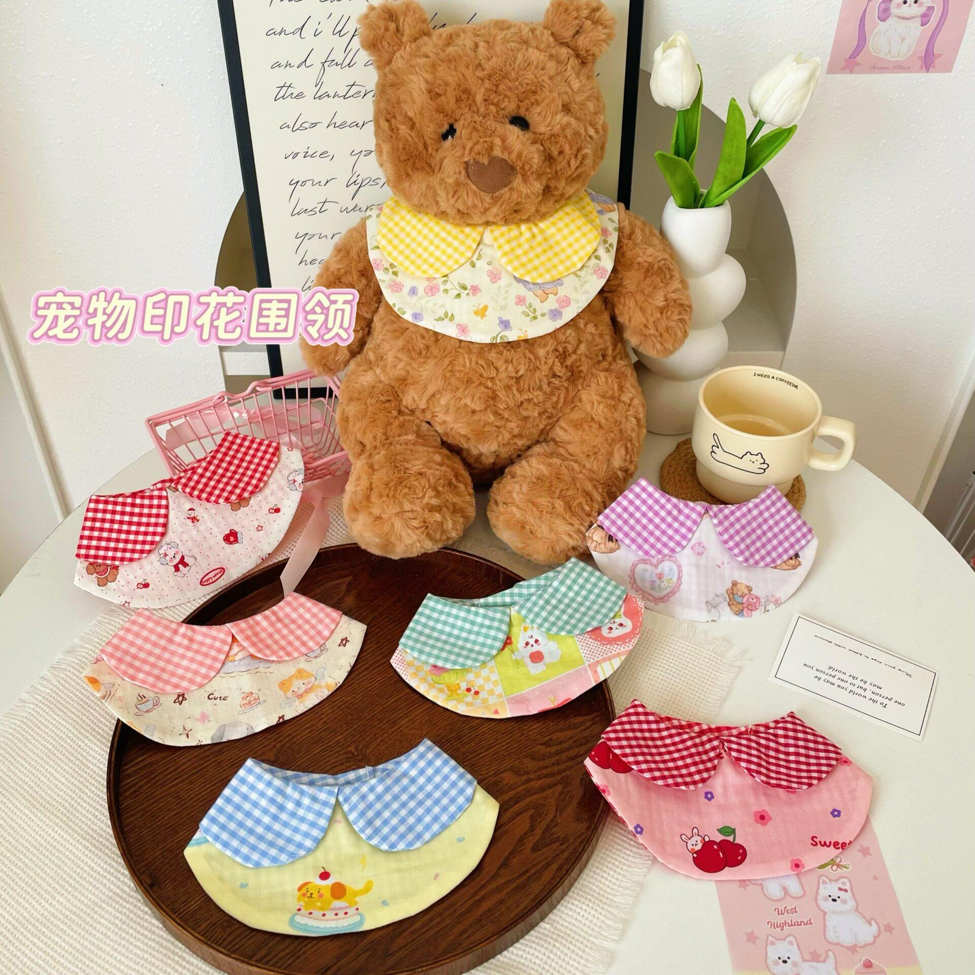 宠物猫咪狗狗夏季薄棉围领可爱中小型犬可调节印花围嘴围脖
