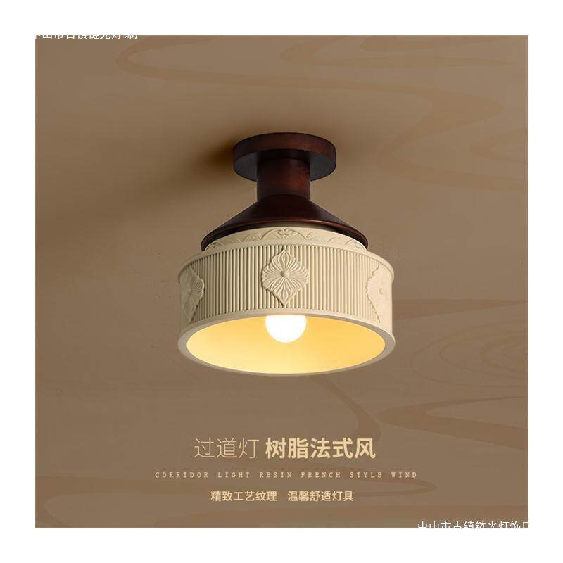 法式复古吸顶灯中古实木民宿房间过道灯创意高级感雕花玄关装饰