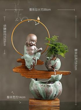 正品风喷泉流水摆件水轮招财厅电视客柜桌面礼陶瓷家居装饰创意开