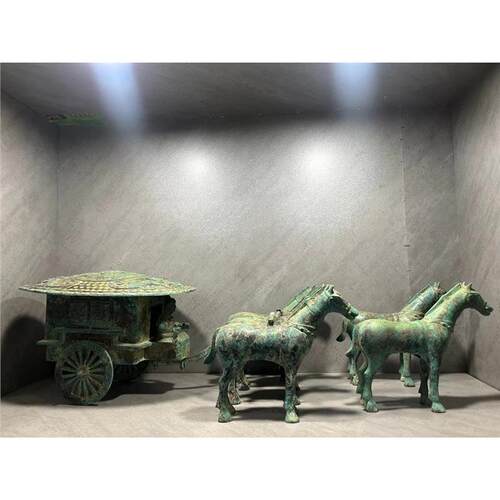 东周青铜器古摆件单马拉车天子御用马车书柜摆件博古架古代战车