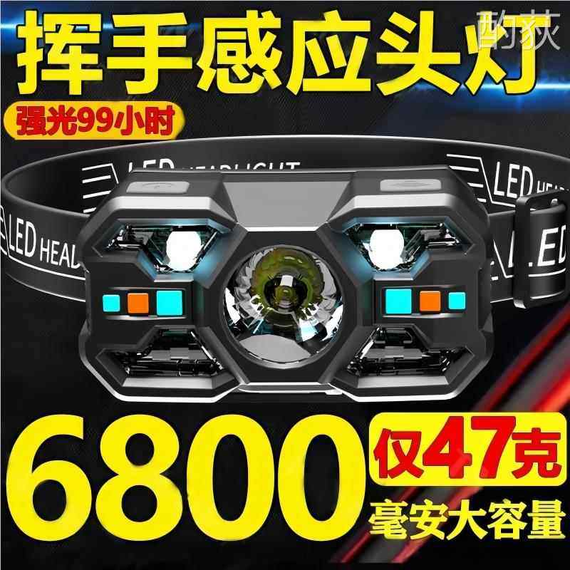 新款夜钓感应头灯夜钓鱼专用超轻头戴式超长续航强光充电超亮户外